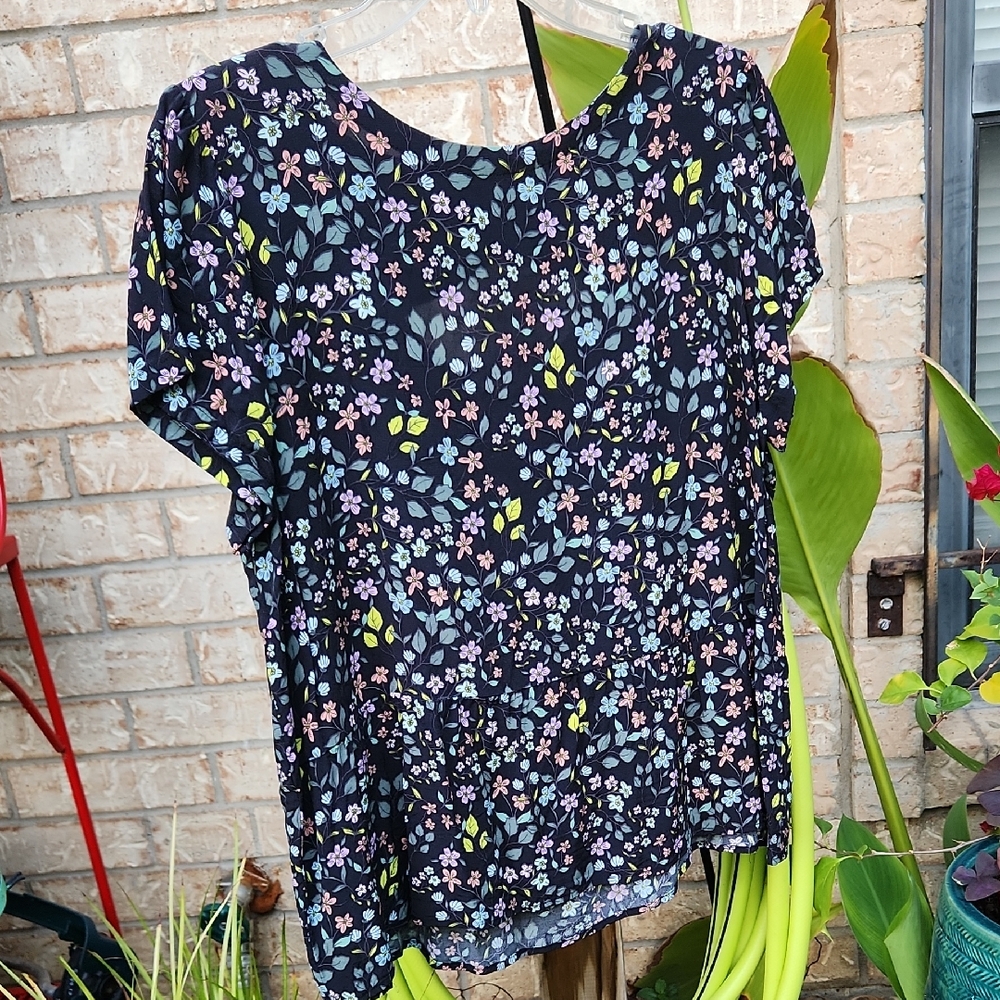 LOFT Floral Print Blouse - Black and Green